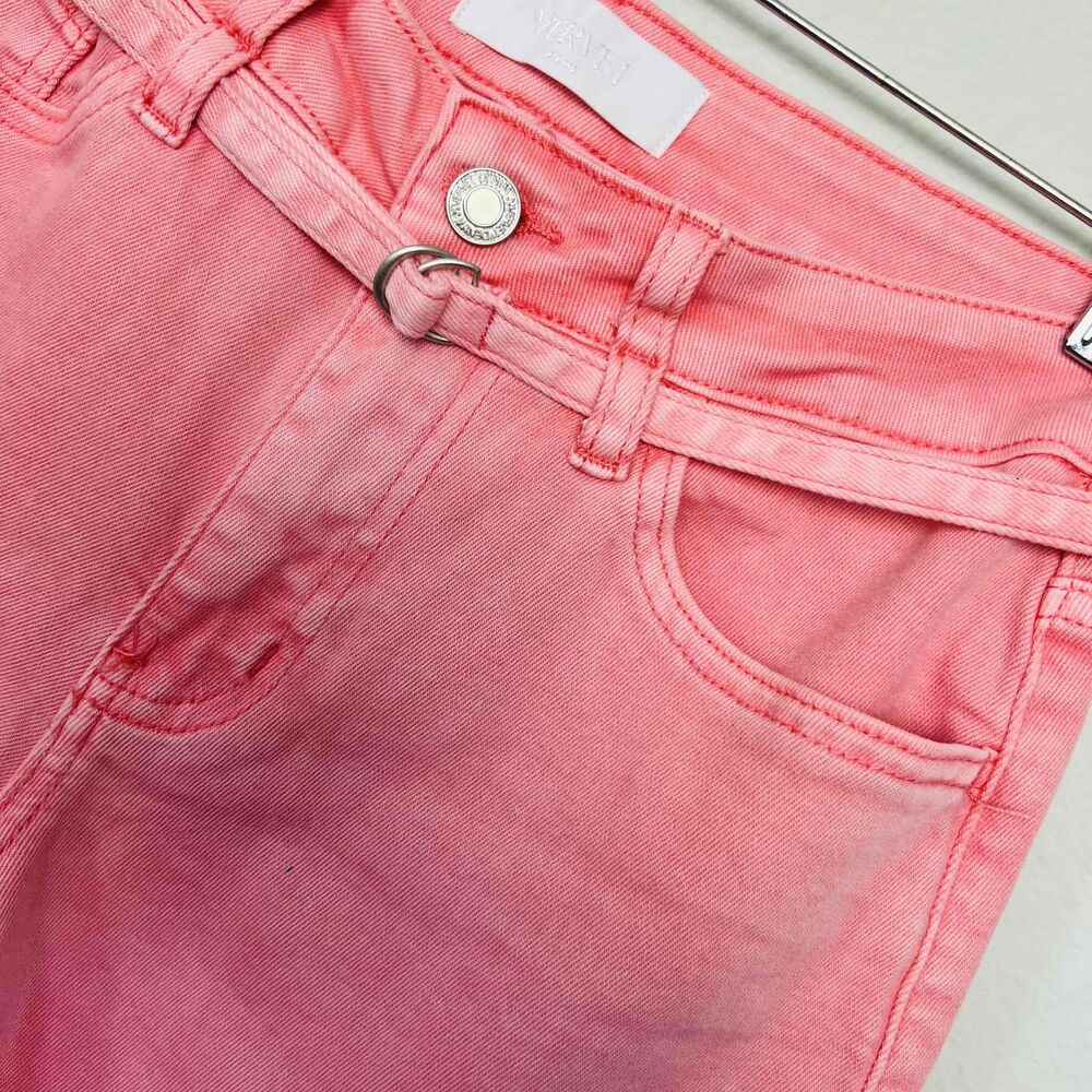 Vervet Blue Pink High Rise Wide Leg Belted Denim Jeans Size 26 NEW - Picture 8 of 12